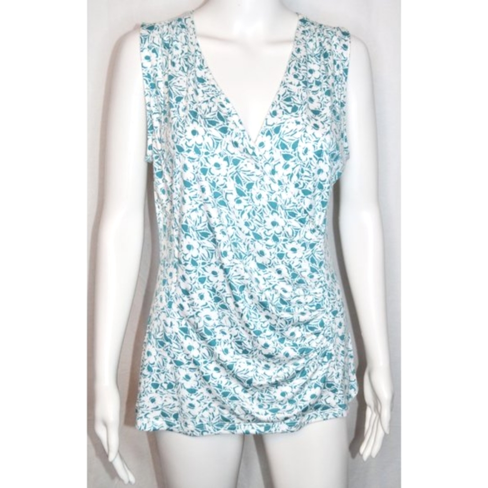 TALBOTS  Petites Floral Sleeveless Wrap Tank Top Blue & White Size MP